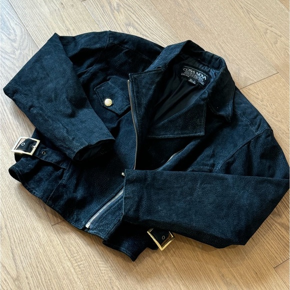 Vintage Cosa Nova Suede Leather Moto Jacket - Size L (Fits like‎ a S/M) - Black - Picture 3 of 10